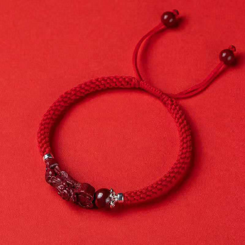 Bracciale intrecciato con Buddha Stones, PiXiu, Cinabro, Ricchezza e Fortuna, fatto a mano - Corda regolabile rossa - 17 cm - image 23