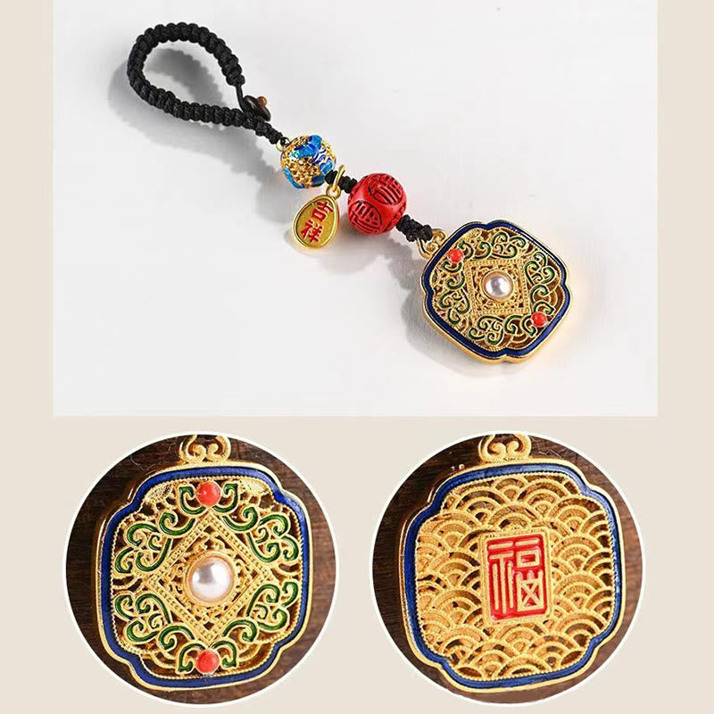 Portachiavi con ciondolo a forma Buddha Stones Fu Character Blessing Ruyi