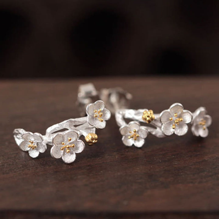 Orecchini Buddha Stones in argento sterling 925 con fiori di prugna e benedizione floreale