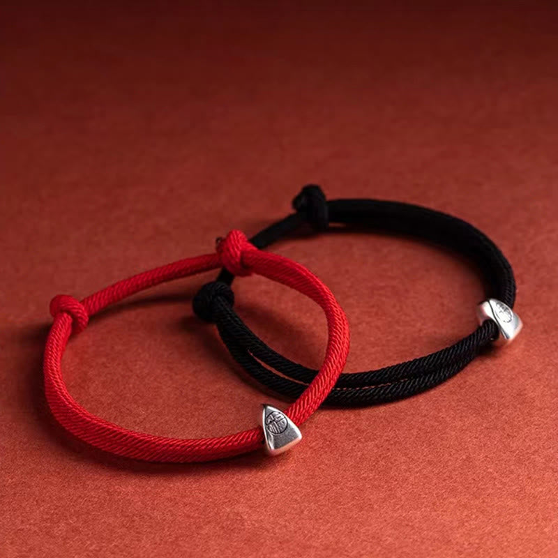 Bracciale intrecciato fatto a mano con carattere Fu in argento sterling 925 Buddha Stones