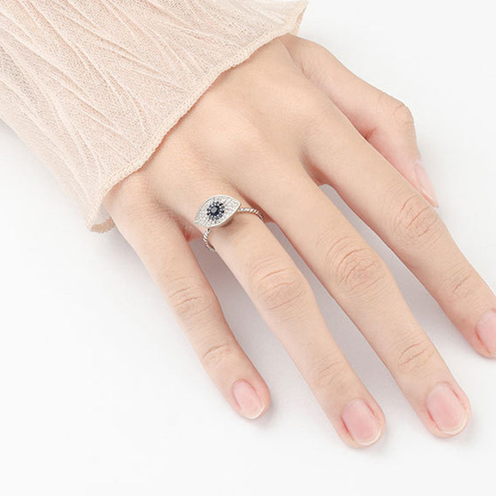 Anello girevole in argento sterling 925 con protezione contro il malocchio e benedizione