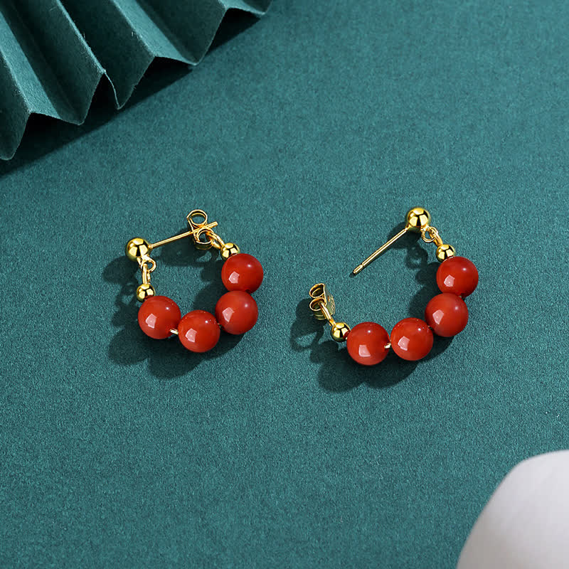 Orecchini in argento sterling 925 con perline di agata rossa e giada di Hetian