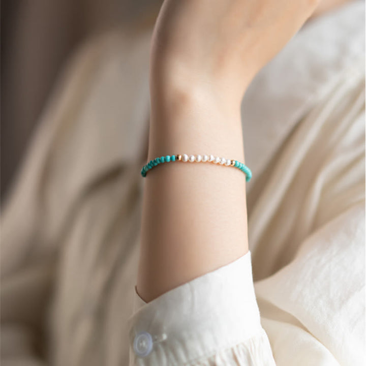Braccialetto di perline di perle turchesi naturali in argento sterling 925 Buddha Stones