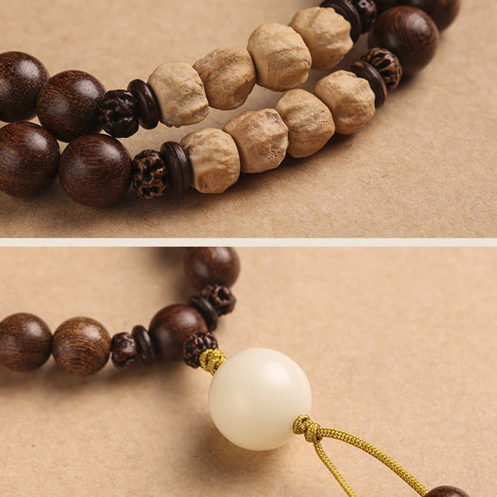 Braccialetto doppio giro Buddha Stones Sandalo Foglia piccola Sandalo rosso Bodhi Seme Purificazione