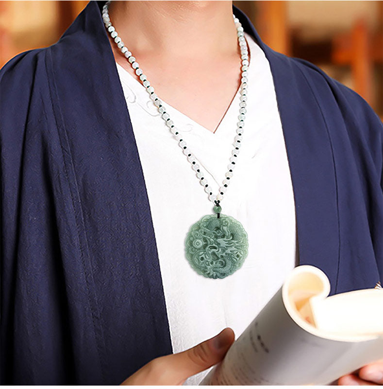 Collana con ciondolo a corda con pietre Buddha Stones, zodiaco cinese, drago, giada e fortuna - image 3