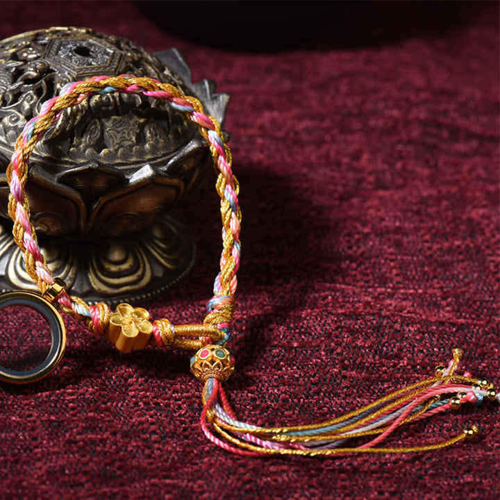 Braccialetto intrecciato a doppio giro con corda colorata fatta a mano in pietre Buddha Stones tibetane