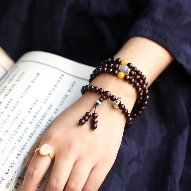 Bracciale Buddha Stones 925 Sterling Silver Indiano Foglia Piccola Sandalo Rosso Hetian Giada Grigia Ambra Stella d'Oro