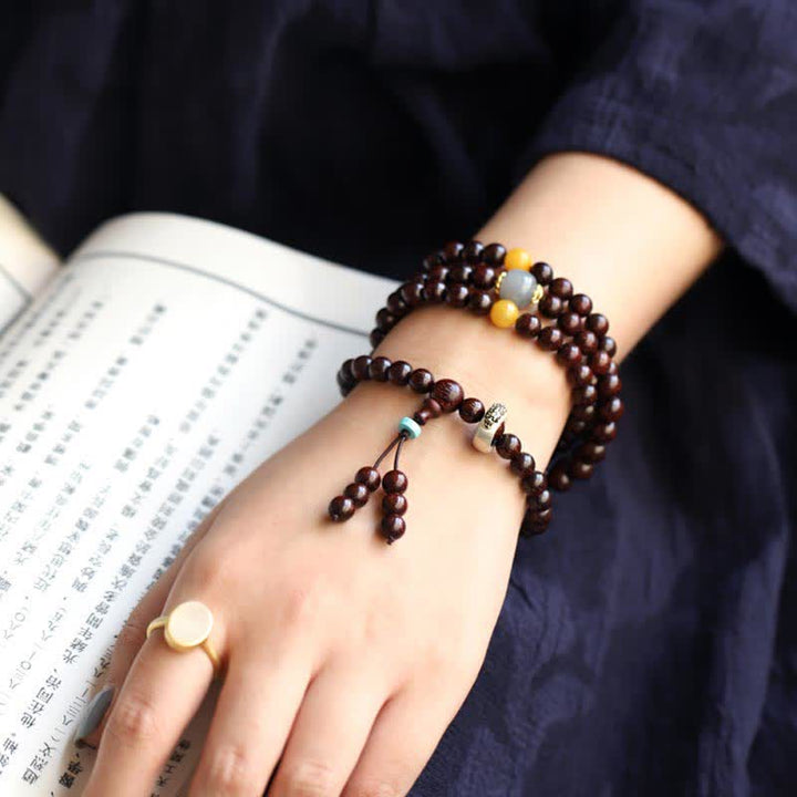 Bracciale Buddha Stones 925 Sterling Silver Indiano Foglia Piccola Sandalo Rosso Hetian Giada Grigia Ambra Stella d'Oro