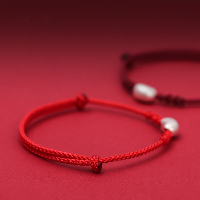 Bracciale intrecciato fatto a mano Buddha Stones 999 Sterling Silver Bean Design Luck Connection