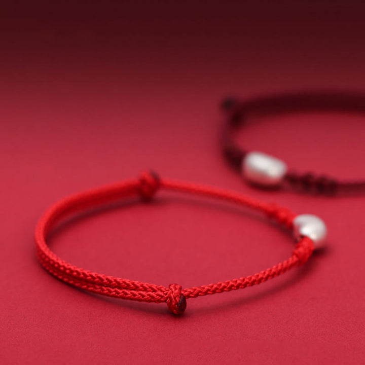 Bracciale intrecciato fatto a mano Buddha Stones 999 Sterling Silver Bean Design Luck Connection