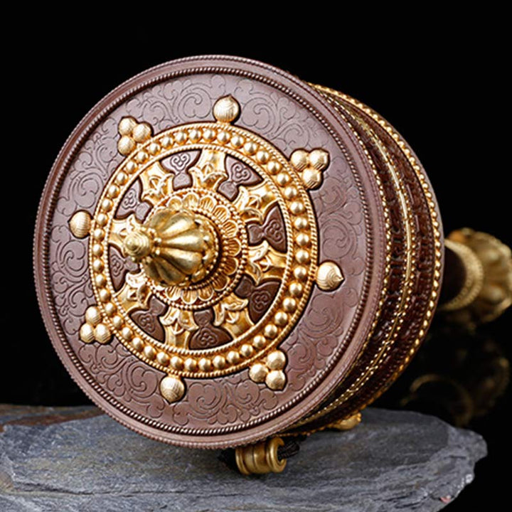 Ruota di preghiera tibetana Sei parole vere Decorazione in rame con bilanciamento - image 1