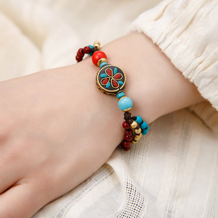 Braccialetto di protezione e forza Buddha Stones in turchese tibetano Om Mani Padme Hum