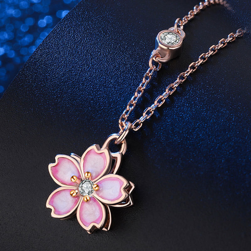 Collana con ciondolo a forma di fiore di ciliegio in argento sterling 925 con Buddha Stones e protezione girevole