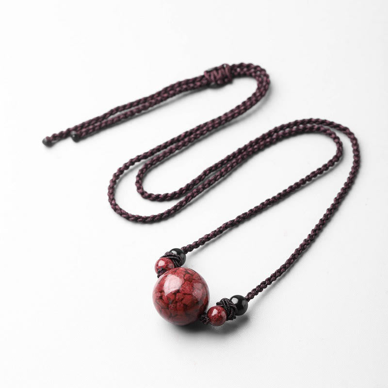 Buddha Stones Pietre di cinabro naturali Perline Collana con ciondolo di benedizione