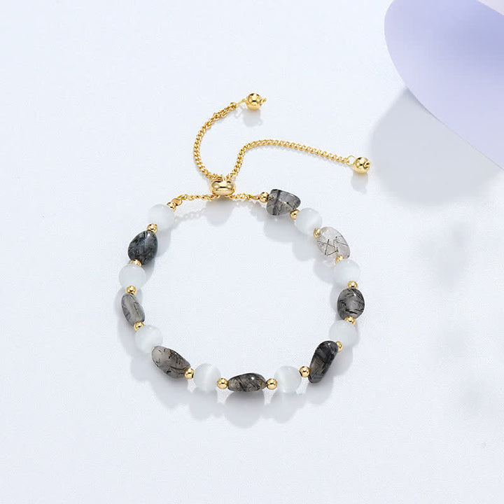 Bracciale di consapevolezza spirituale in quarzo rutilato nero e cristallo rosa ametista - Quarzo rutilato nero (Fortuna♥Successo) - image 11