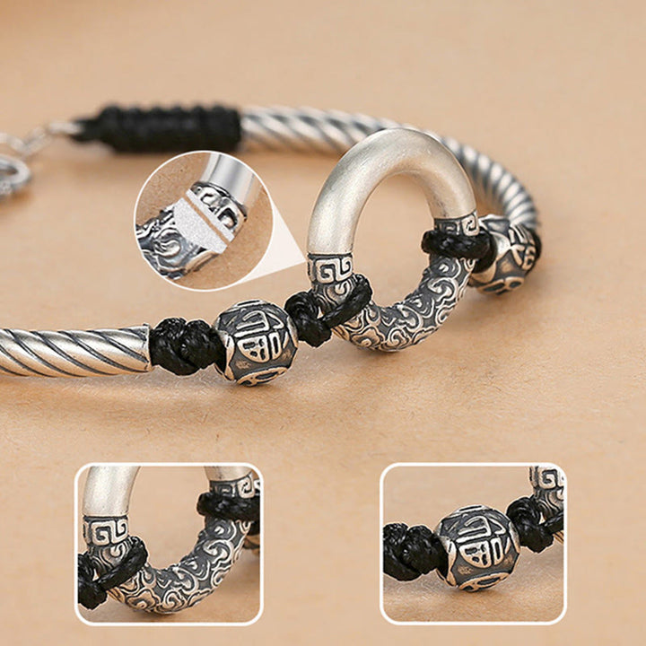 Braccialetto Buddha Stones 999 Sterling Silver Fu Character Peace Buckle Copper Coin Nuvole di Buon Auspicio Fortuna