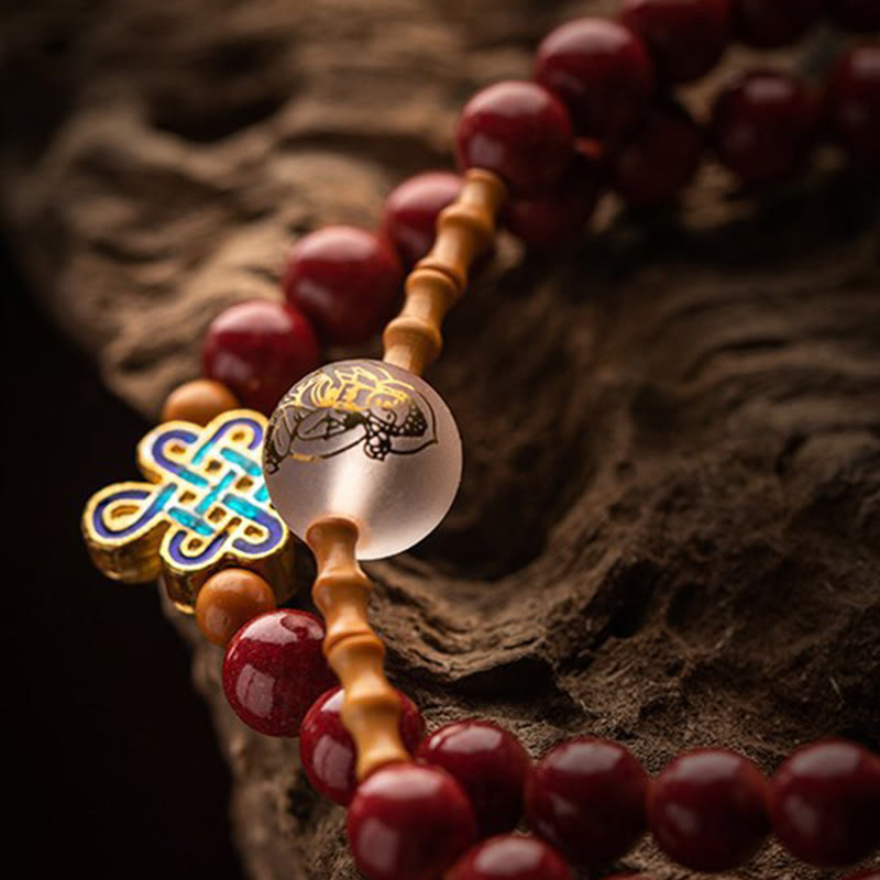 Buddha Stones Zodiaco cinese Buddha natale Agata rossa Piccola foglia Sandalo rosso Cinabro Amuleto Benedizione Bracciale a doppio giro