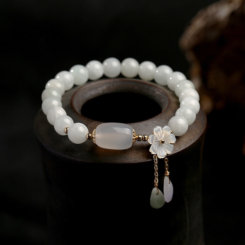 Buddha Stones Bracciale portafortuna in giada bianca naturale - image 0