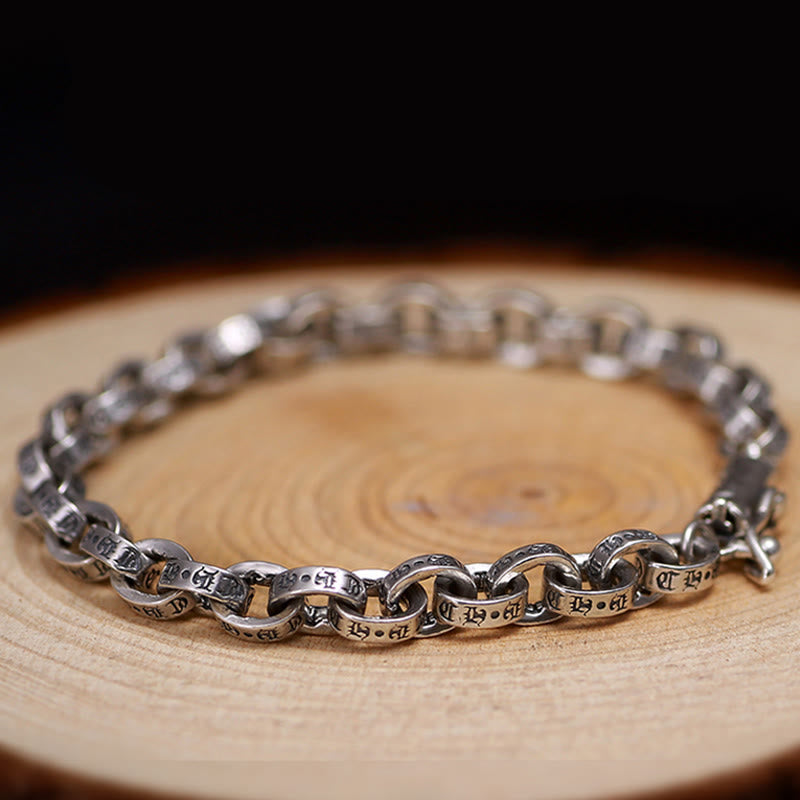 Braccialetto in metallo con design intagliato e creatività, in argento sterling 925, con Buddha Stones, Om Mani Padme Hum - 19 centimetri - image 0