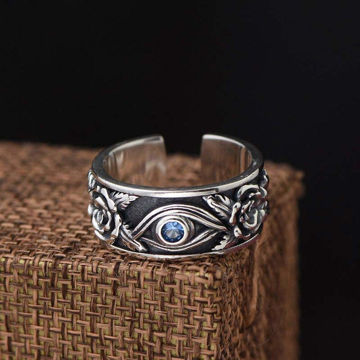 Anello regolabile con protezione in cristallo con occhio di Horus Buddha Stones