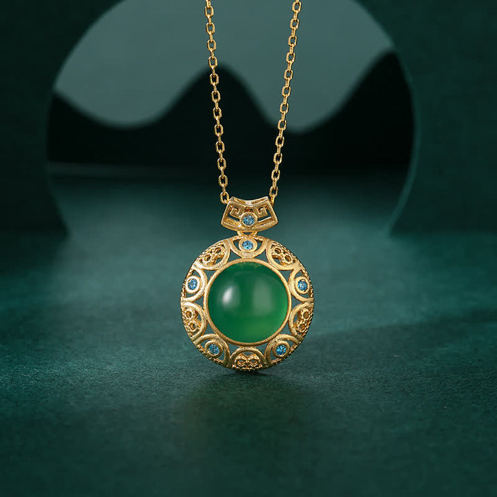 Collana con ciondolo in argento sterling 925, calcedonio verde, giada bianca Hetian Strength