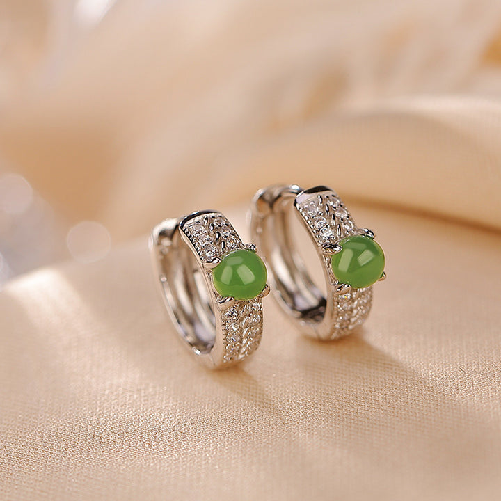 Orecchini a bottone rotondi in argento sterling 925 con Buddha Stones e giada ciano