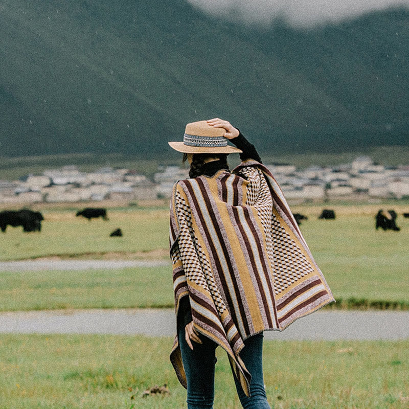 Scialle tibetano con Buddha Stones , modello classico, caldo e accogliente, da viaggio, invernale