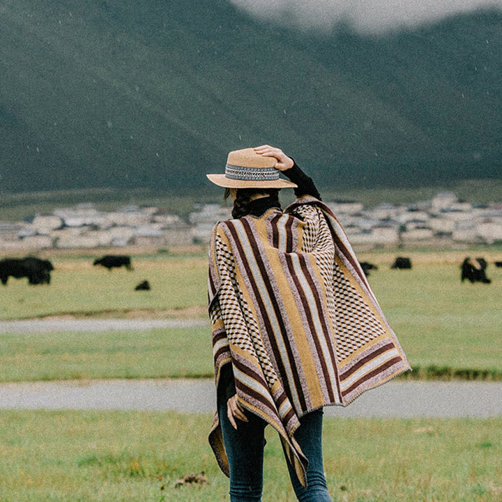 Scialle tibetano con Buddha Stones , modello classico, caldo e accogliente, da viaggio, invernale