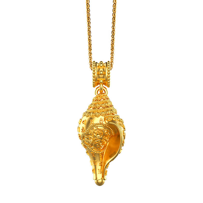 Collana con ciondolo portafortuna in conchiglia Shankha in argento sterling 999