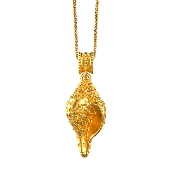 Collana con ciondolo portafortuna in conchiglia Shankha in argento sterling 999