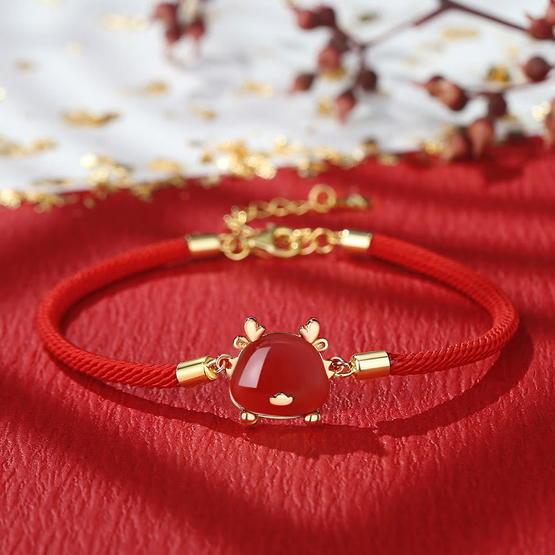 Buddha Stones Argento Sterling 925 Anno del Drago Giada Hetian Naturale Agata Rossa Simpatico Drago Protezione Successo Bracciale Collana Ciondolo Orecchini