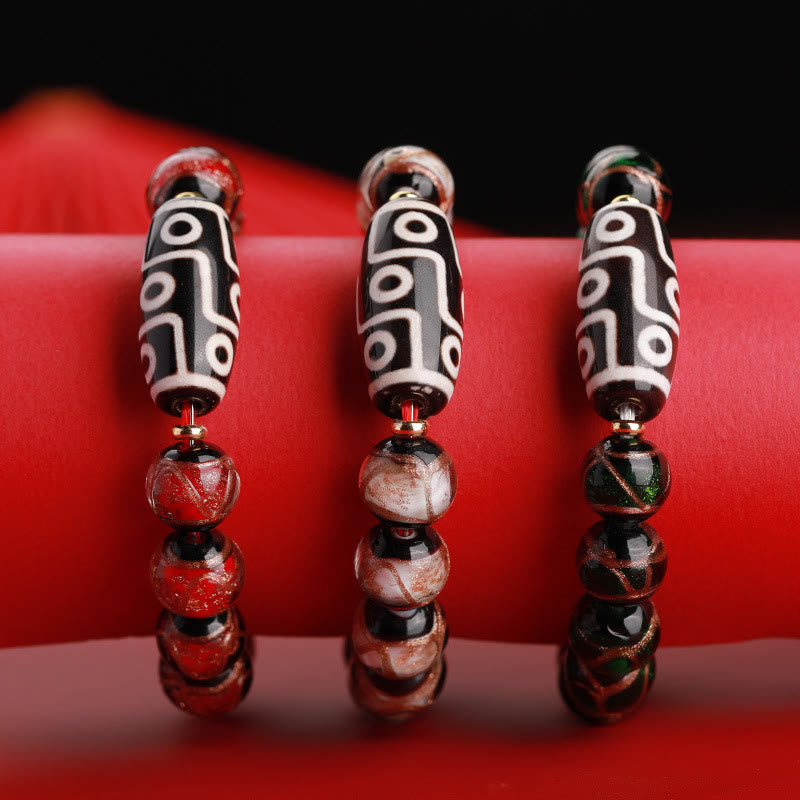 Buddha Stones Perlina Dzi tibetana a nove occhi Perlina Dzi a tre occhi Perlina di vetro Liuli Braccialetto della ricchezza