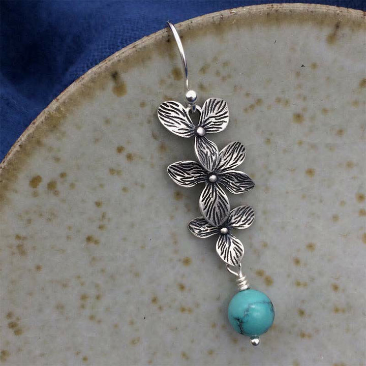 Orecchini pendenti con ciondolo a forma di fiore, foglia, turchese, lazurite, pietre Buddha Stones , argento sterling 925
