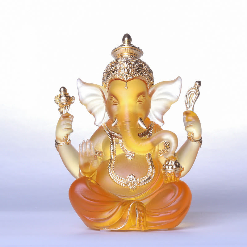 Buddha Stones fatte a mano Ganesh Ganpati Elefante Figurina Liuli Cristallo Pezzo d'Arte Protezione Statua Decorazione della casa - Ganesh color ambra e oro 11,5*9*14,5 cm - image 10