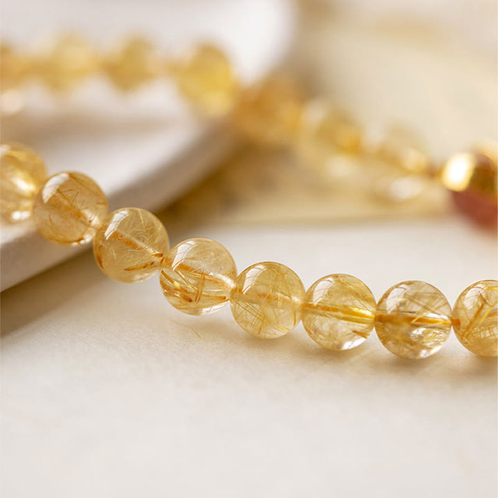 Braccialetto di protezione a forma di stella in quarzo rutilato dorato Buddha Stones Strawberry Quartz