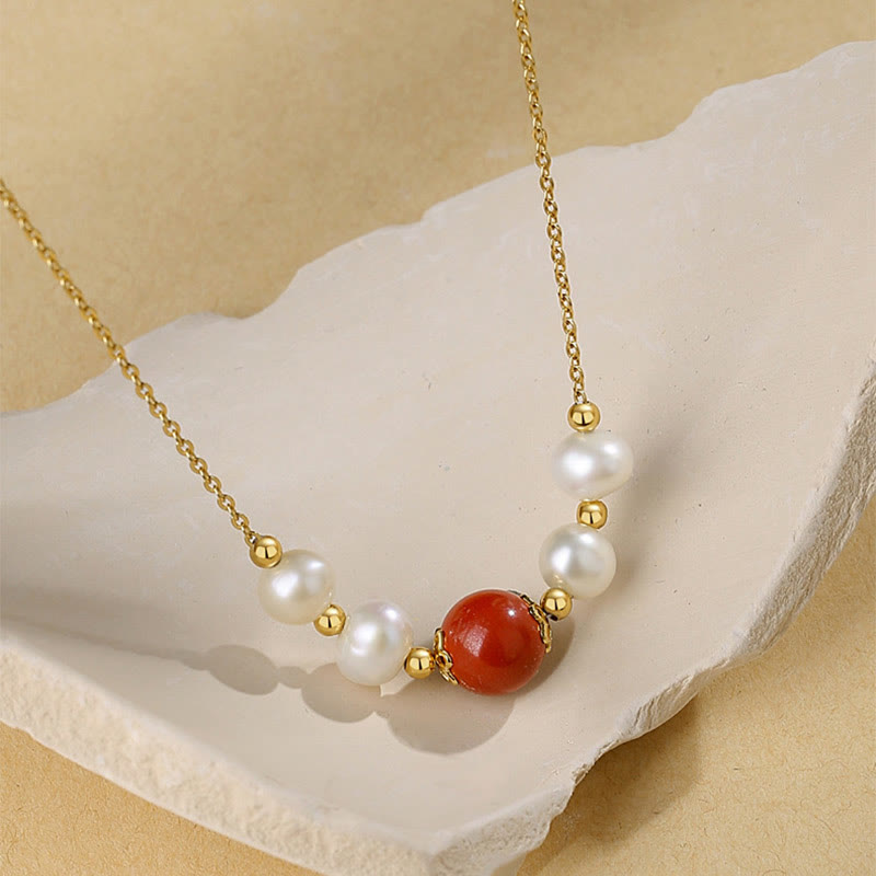 Collana con ciondolo a catena con perle di guarigione sincerità in argento sterling 925 con pietre Buddha Stones e cinabro