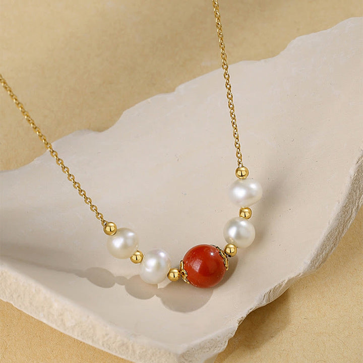 Collana con ciondolo a catena con perle di guarigione sincerità in argento sterling 925 con pietre Buddha Stones e cinabro