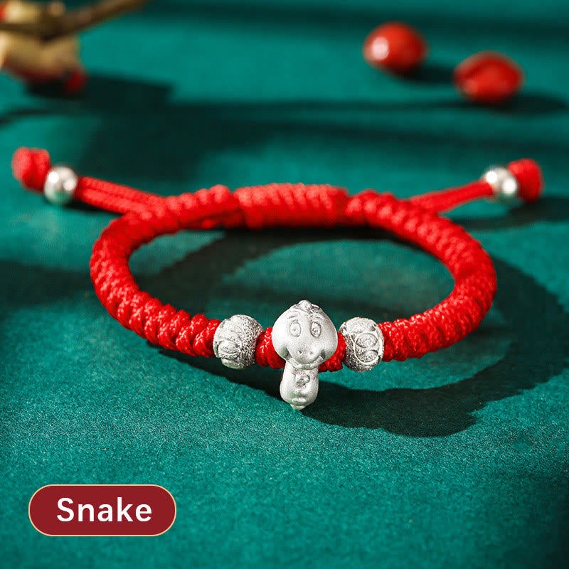 Braccialetto per bambini fatto a mano in corda rossa con Buddha Stones, in argento sterling 999, con zodiaco cinese