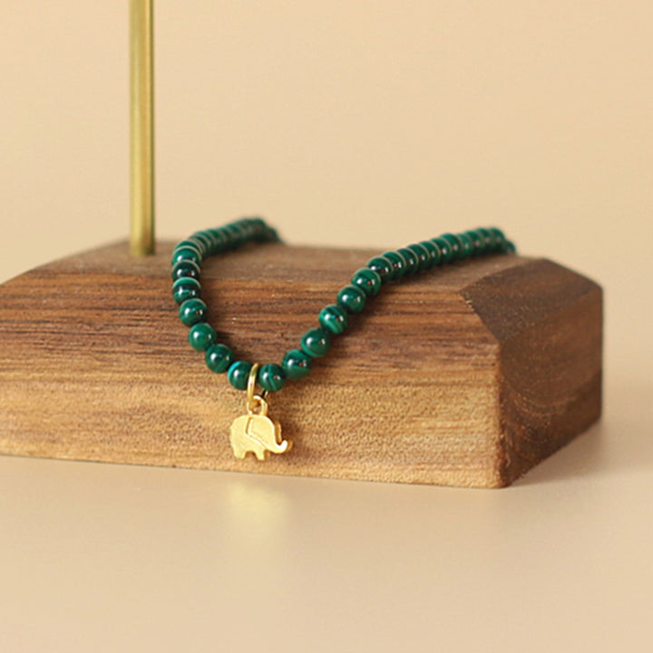 Braccialetto con ciondolo anti-ansia in malachite naturale con elefante Buddha Stones