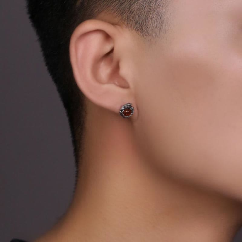 Orecchino a perno Buddha Stones 925 Sterling Silver Ambra naturale Drago Protezione Successo