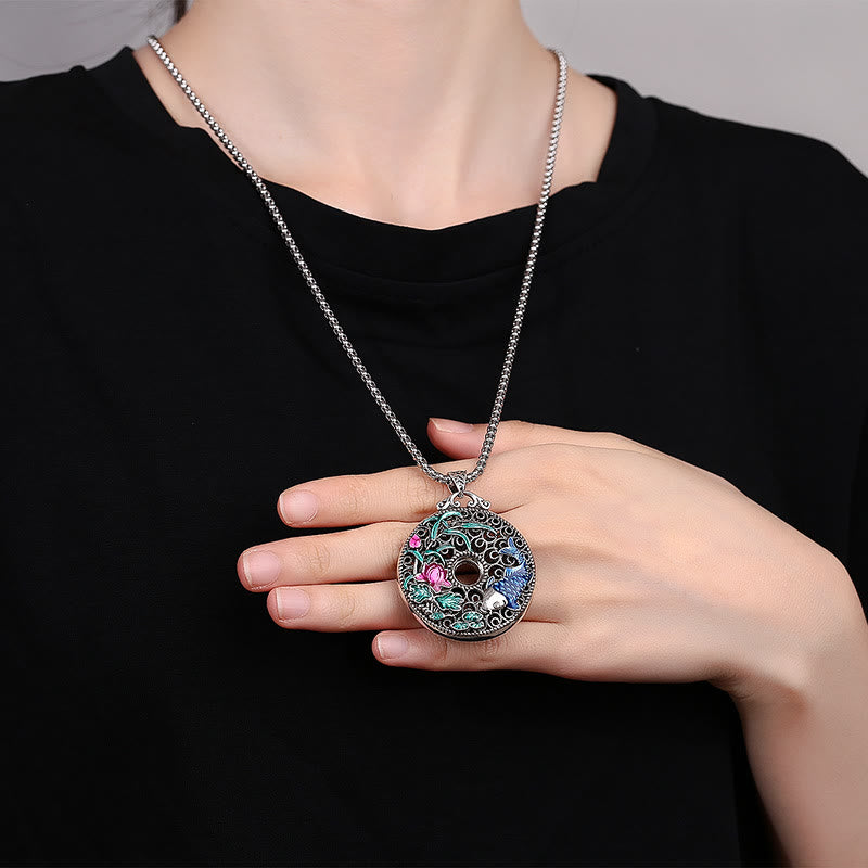 Buddha Stones Koi Pesce Loto Pace Fibbia Fu Carattere Ricchezza Fortuna Collana Pendente - image 4