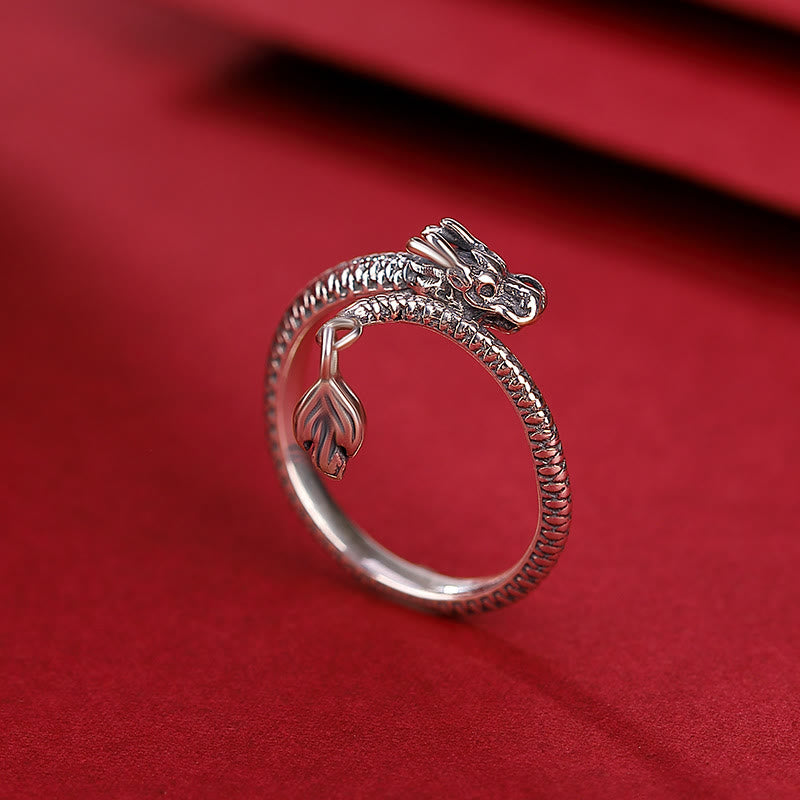 Anello regolabile in argento sterling 925 Buddha Stones, vintage, anno del drago, protezione della fortuna e della forza