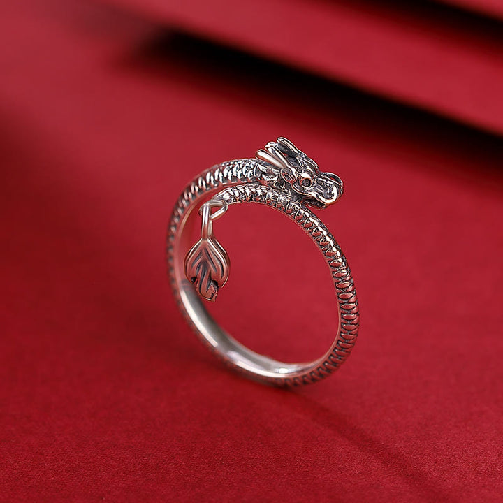 Anello regolabile in argento sterling 925 Buddha Stones, vintage, anno del drago, protezione della fortuna e della forza