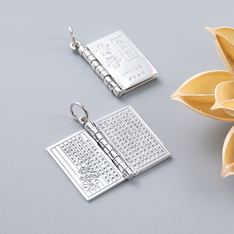 Buddha Stones 990 Argento Sterling Cuore Sutra Grande Compassione Shurangama Mantra Loto Vajra Collana Pendente Pace - image 2