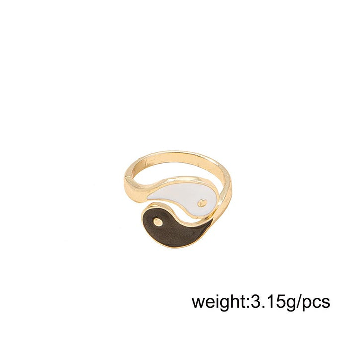 Anello di coppia regolabile con simbolo Yin Yang e benedizione