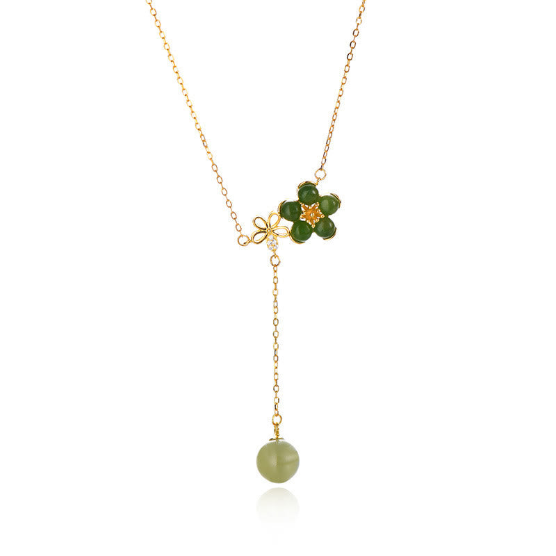 Collana con ciondolo portafortuna in argento sterling 925 con fiore di prugna in giada ciano Hetian, motivo Buddha Stones