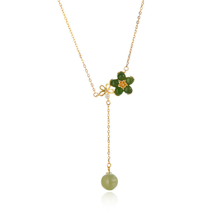 Collana con ciondolo portafortuna in argento sterling 925 con fiore di prugna in giada ciano Hetian, motivo Buddha Stones