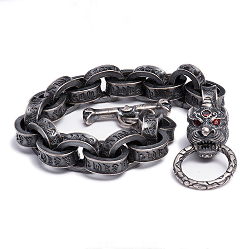 Buddha Stones 925 Sterling Silver Drago Kirin Om Mani Padme Hum Successo Forza Bracciale Bangle