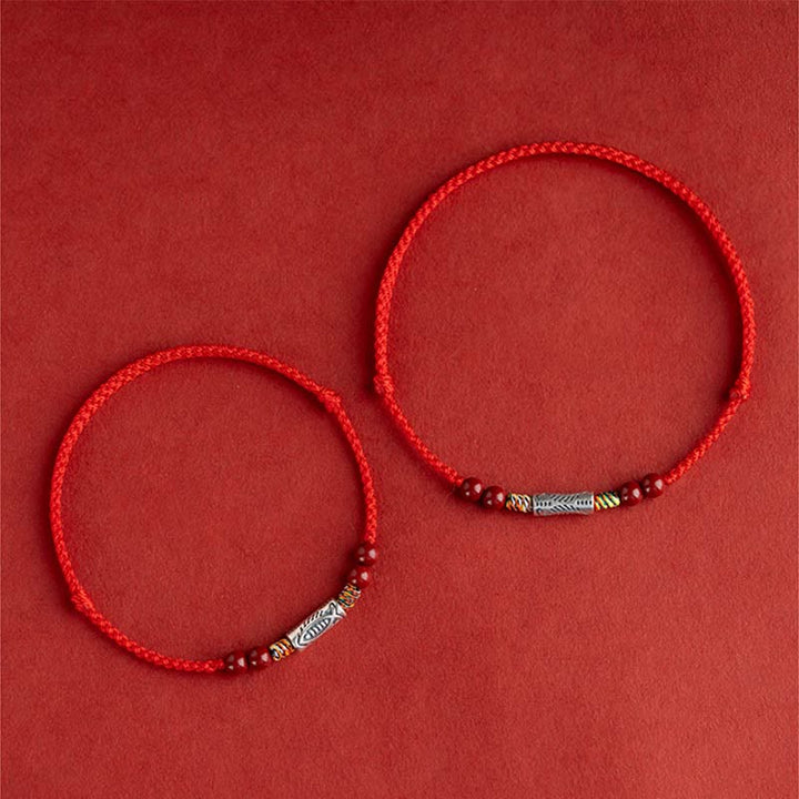 Buddha Stones 925 Sterling Silver Koi Fish Cinnabar Bead Wealth Braccialetto intrecciato artigianale Cavigliera