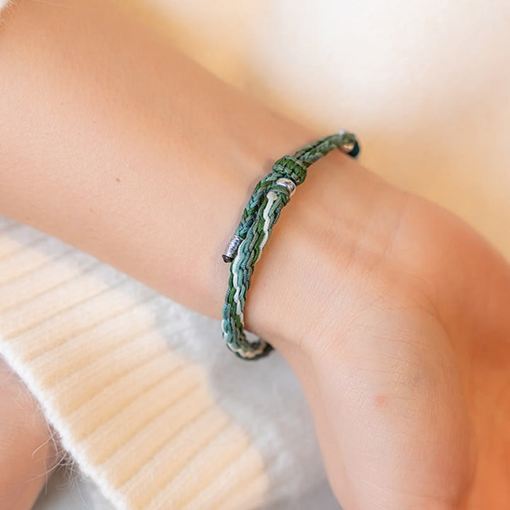 Braccialetto in argento sterling 925 con nodo di reincarnazione in bambù e corda di protezione dalla fortuna
